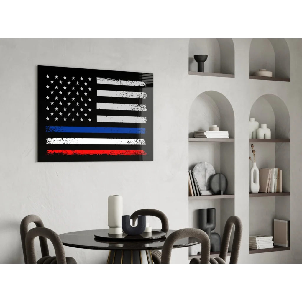Distressed American flag wall art with blue line for law enforcement