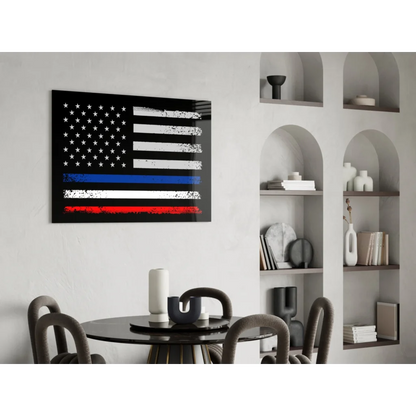 Distressed American flag wall art with blue line for law enforcement
