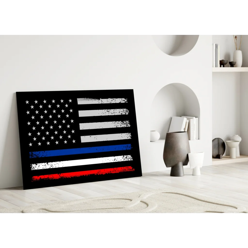 Distressed American flag blue line canvas wall art