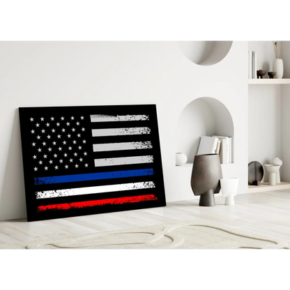 Distressed American flag blue line canvas wall art