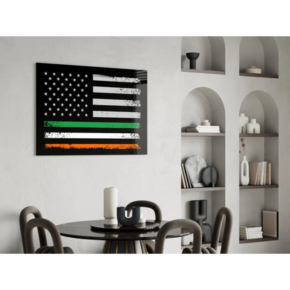 Irish American flag wall art with black frame and green stripes