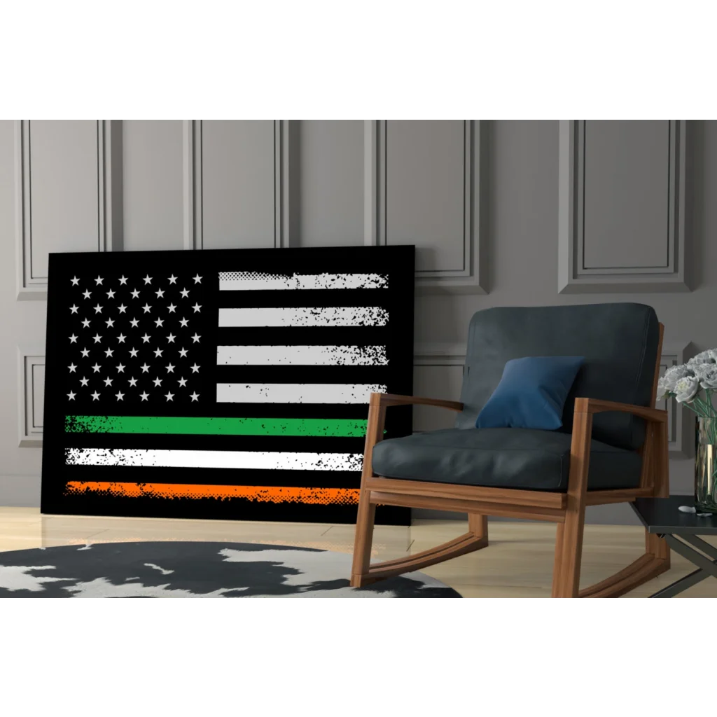 Distressed Irish American flag canvas wall art with tricolor stripes