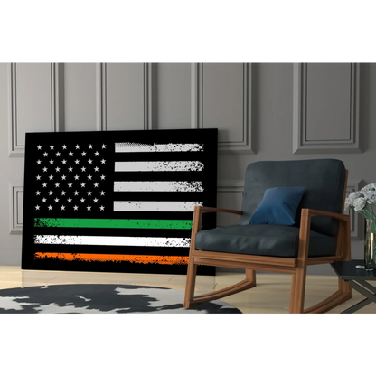 Distressed Irish American flag canvas wall art with tricolor stripes