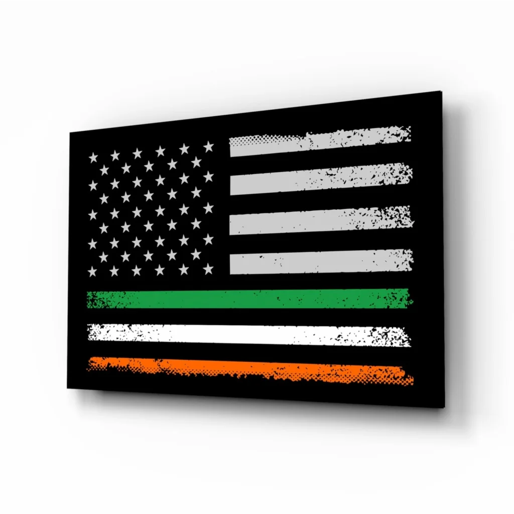 Distressed Irish American flag canvas wall art with tricolor stripes