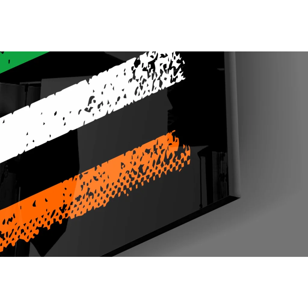 Sleek Irish American flag glass wall art with white orange stripes