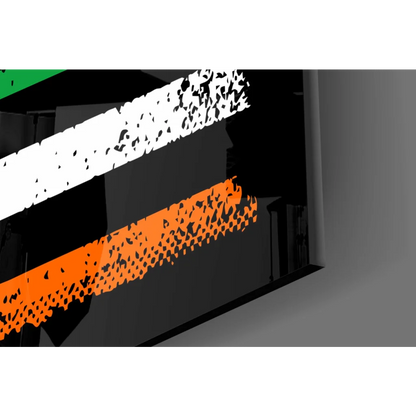 Sleek Irish American flag glass wall art with white orange stripes