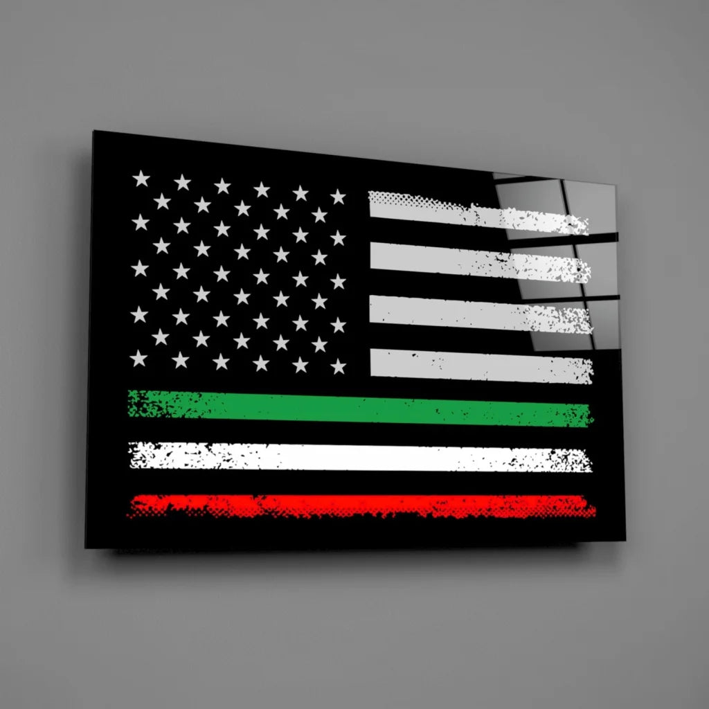 Distressed American Flag Canvas Wall Art with Tri Color Stripe | Glass Wall Art Print | vintageantiquesgifts.com
