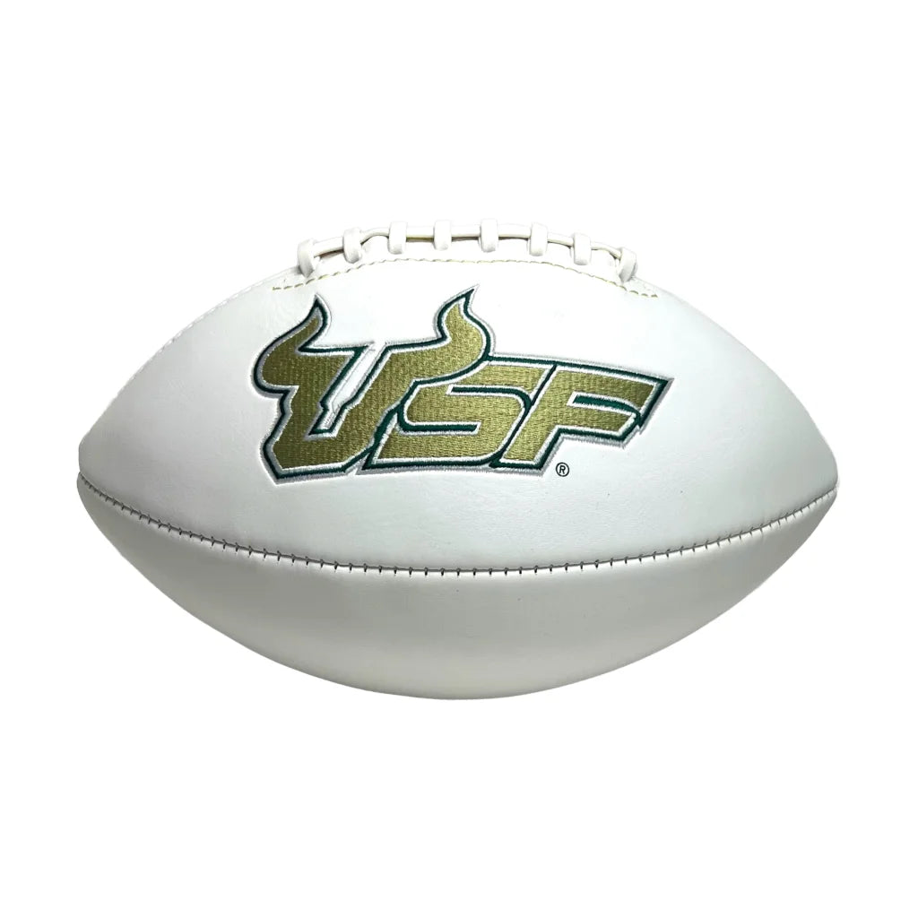 USF Bulls white leather autograph football with gold green logo