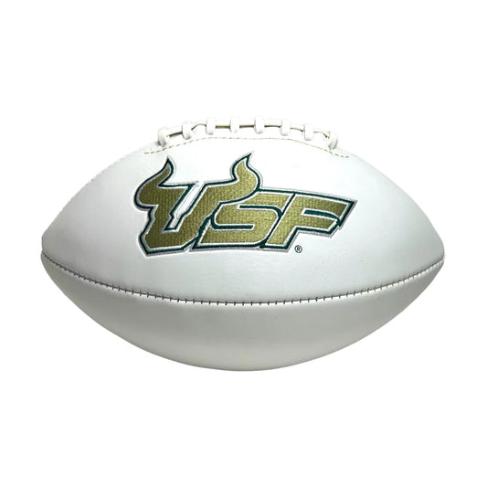 USF Bulls White Leather Autograph Football with Gold Green Logo | Creative Sports | vintageantiquesgifts.com