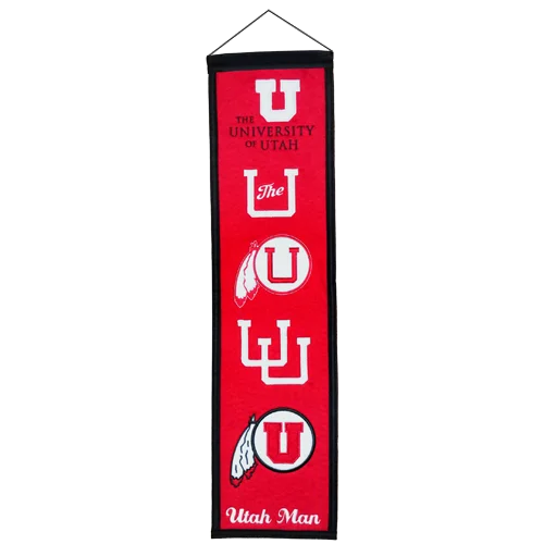 Red and black University of Utah pennant on Utah Utes heritage banner