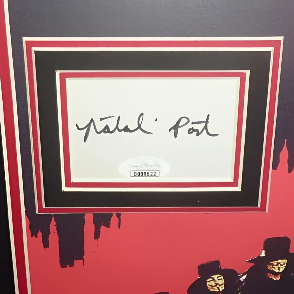 Framed V for Vendetta movie poster deluxe with Hugo Weaving and Natalie Portman autographs, JSA authenticated