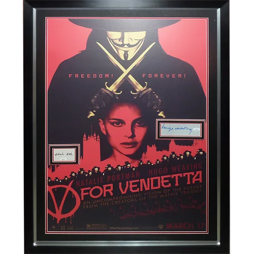 Framed V for Vendetta movie poster deluxe with Natalie Portman and Hugo Weaving autographs