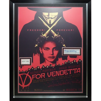 Framed V for Vendetta movie poster deluxe with Natalie Portman and Hugo Weaving autographs