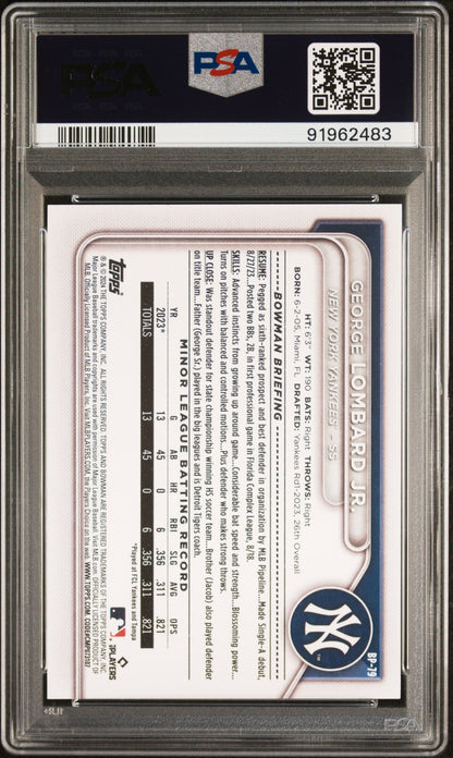 Graded 2024 Topps Bowman George Lombard Jr Paper Prospects Rookie RC Baseball Card PSA 10 Gem Mint