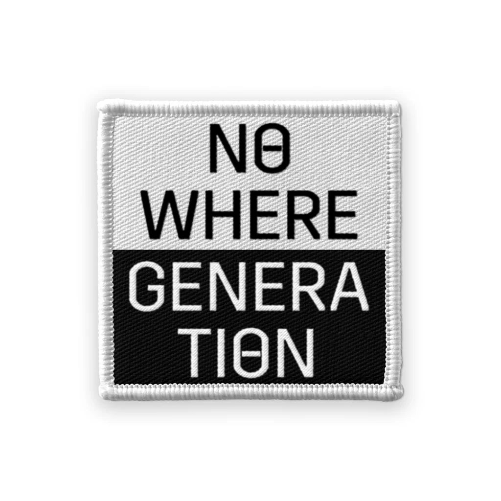 White and black embroidered patch with val halvorson text from Nowhere Generation Bundle