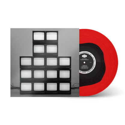 Red and black vinyl record with album art from Val Halvorson Nowhere Generation Bundle