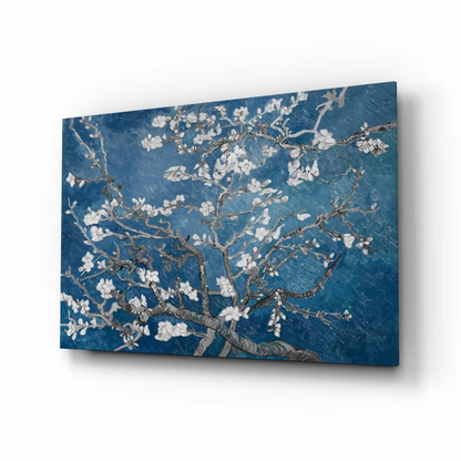 Van Gogh Almond Blossom glass wall art on blue canvas print