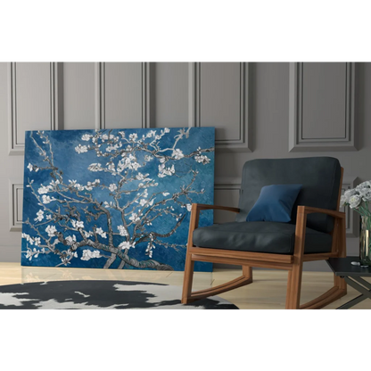 Van Gogh Almond Blossom glass wall art in blue
