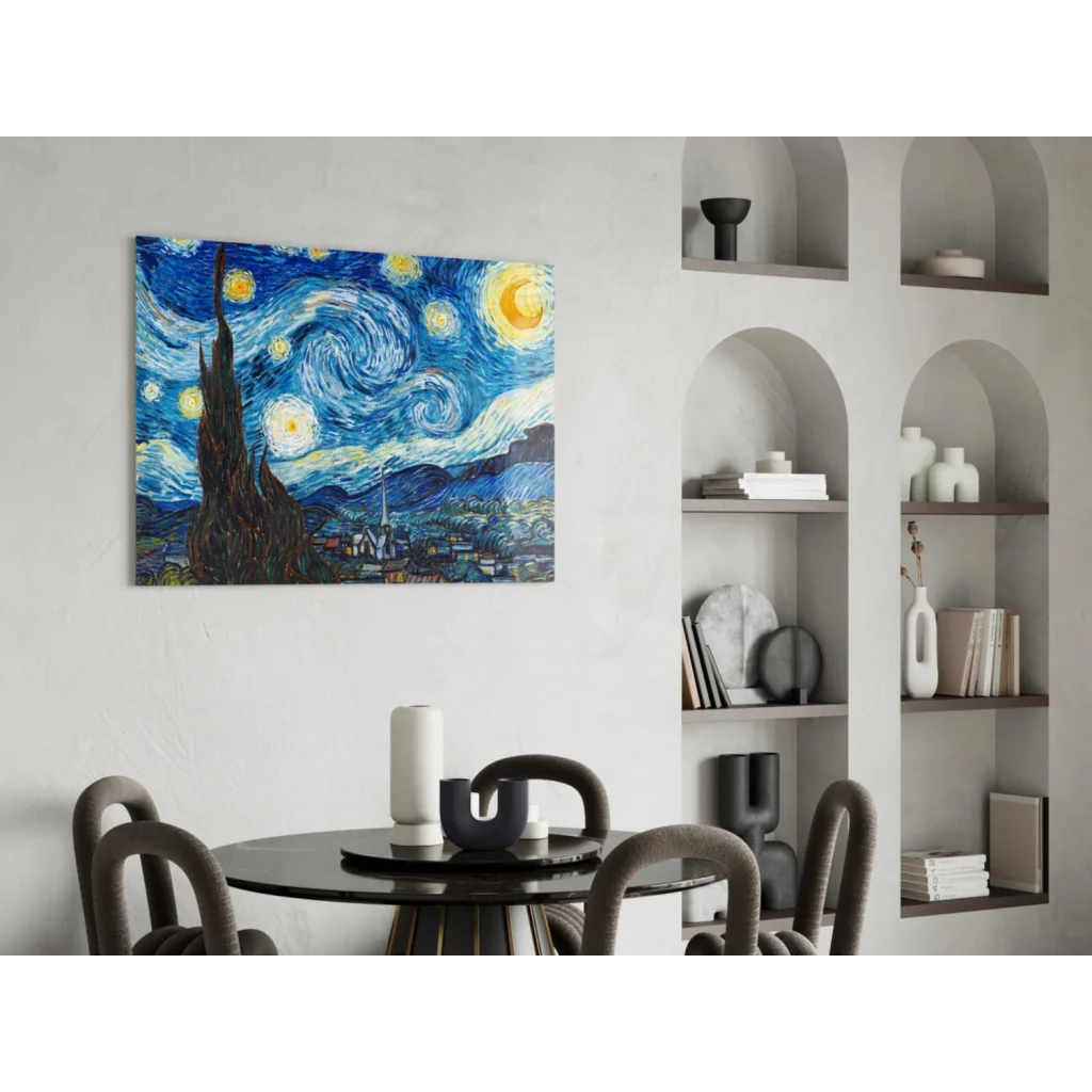 Vibrant Van Gogh Starry Night glass wall art print on wall
