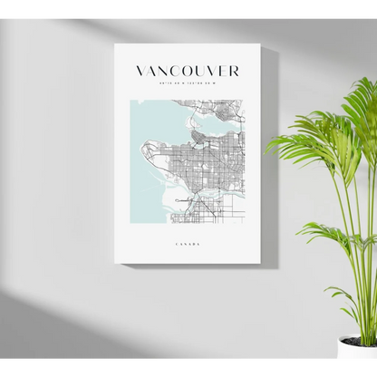 Vancouver watercolor blue city map on aluminum print
