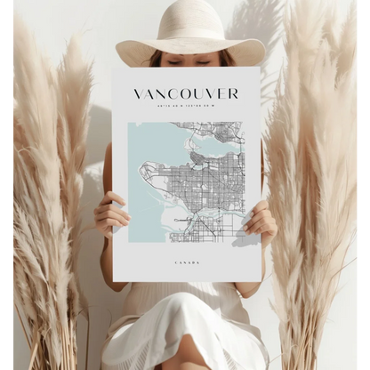 Minimalist Vancouver city map aluminum print in watercolor blue