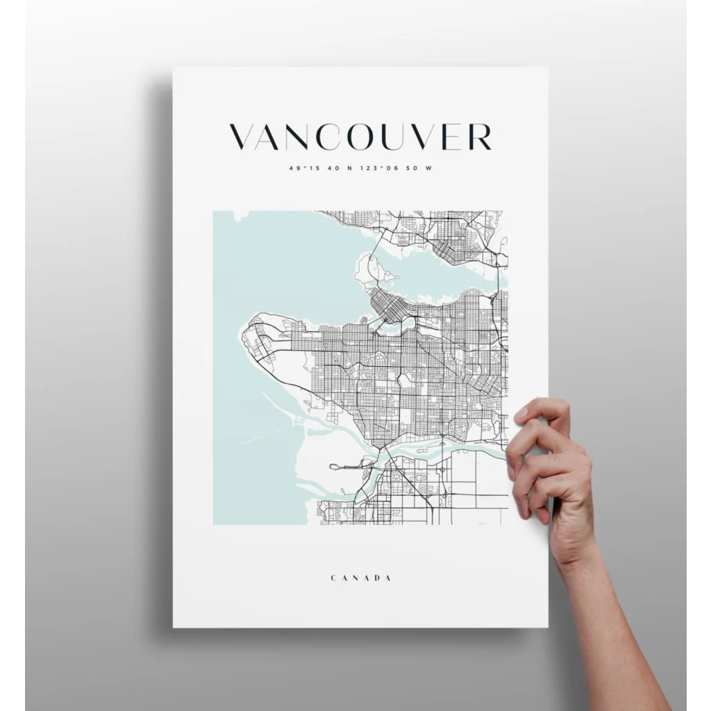 Minimalist Vancouver watercolor blue city map on aluminum print