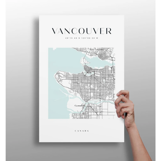 Minimalist Vancouver watercolor blue city map on aluminum print