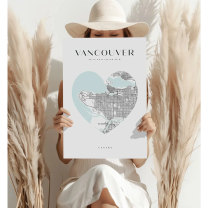 Heart shaped Vancouver map on insigne aluminum print