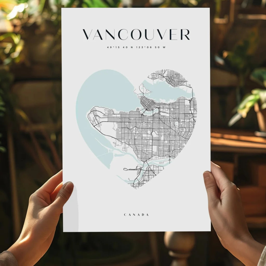 Heart shaped Vancouver map on Insigne aluminum print