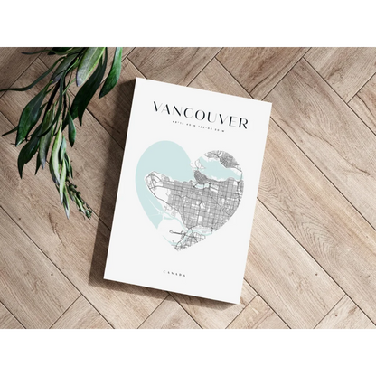 Heart shaped Vancouver map on insigne aluminum print