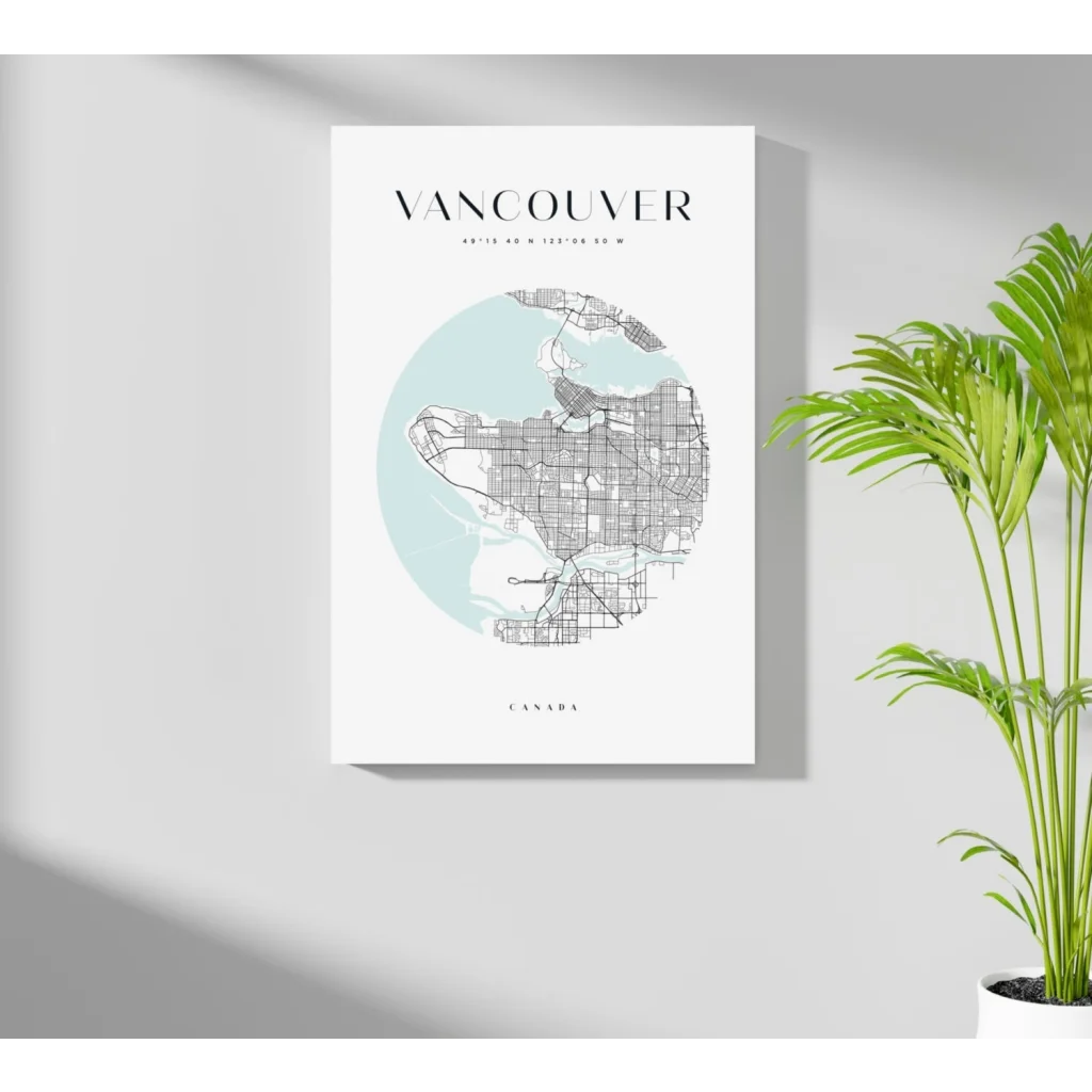 Insigne aluminum prints Vancouver map wall art with minimalist streets
