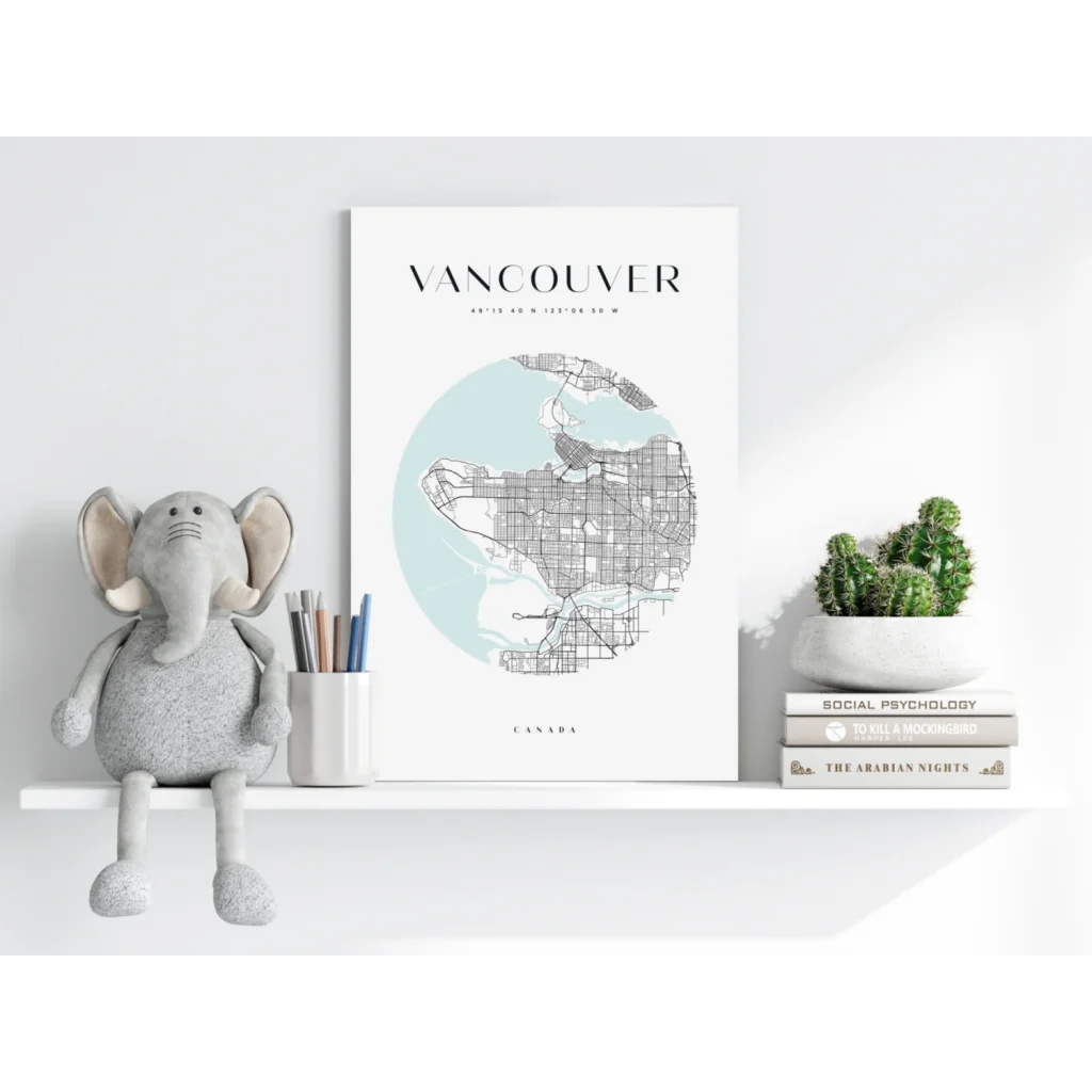 Insigne aluminum prints Vancouver map wall art in minimalist white frame