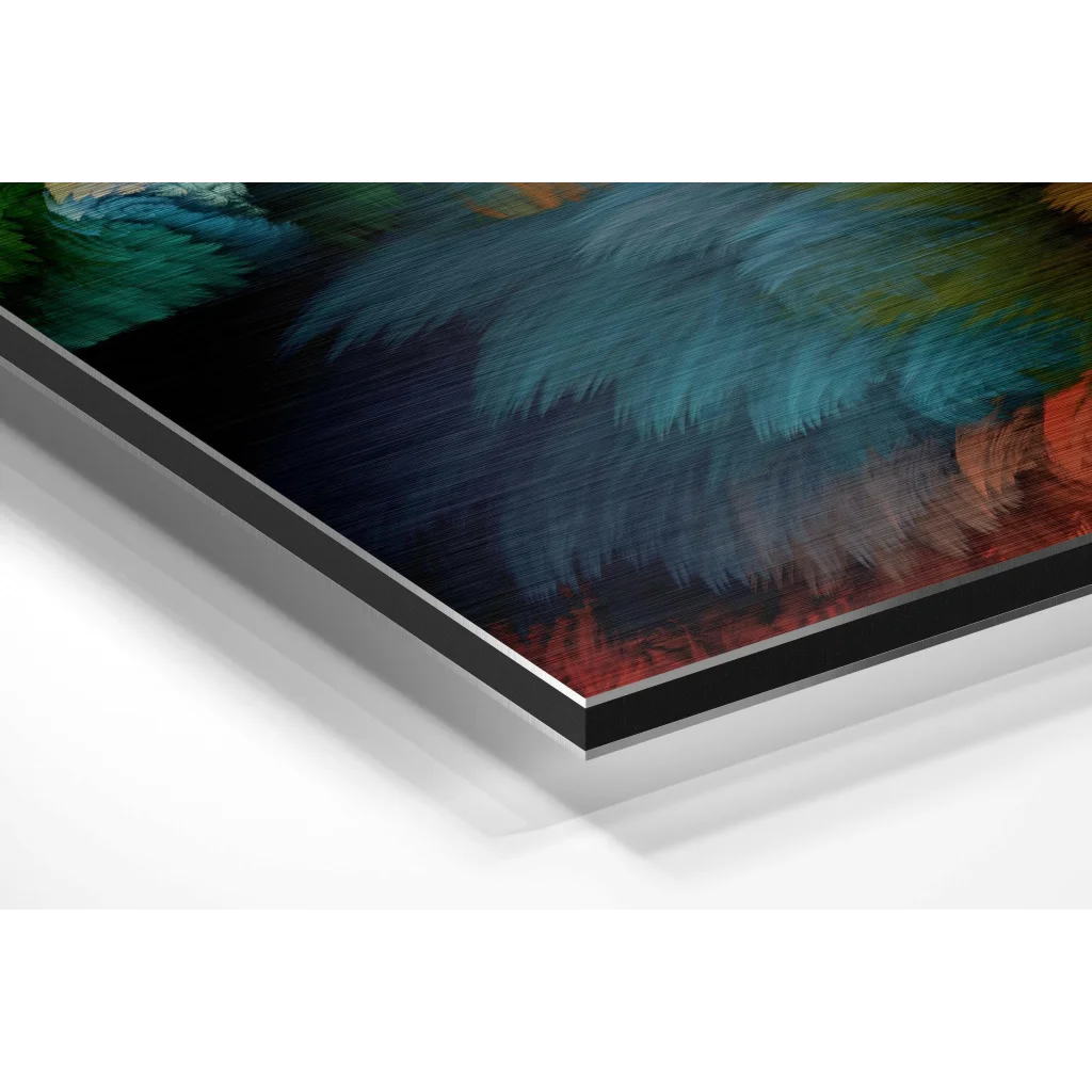 Abstract teal green red acrylic painting on brushed aluminium dibond wall art
