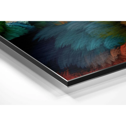 Abstract teal green red acrylic painting on brushed aluminium dibond wall art