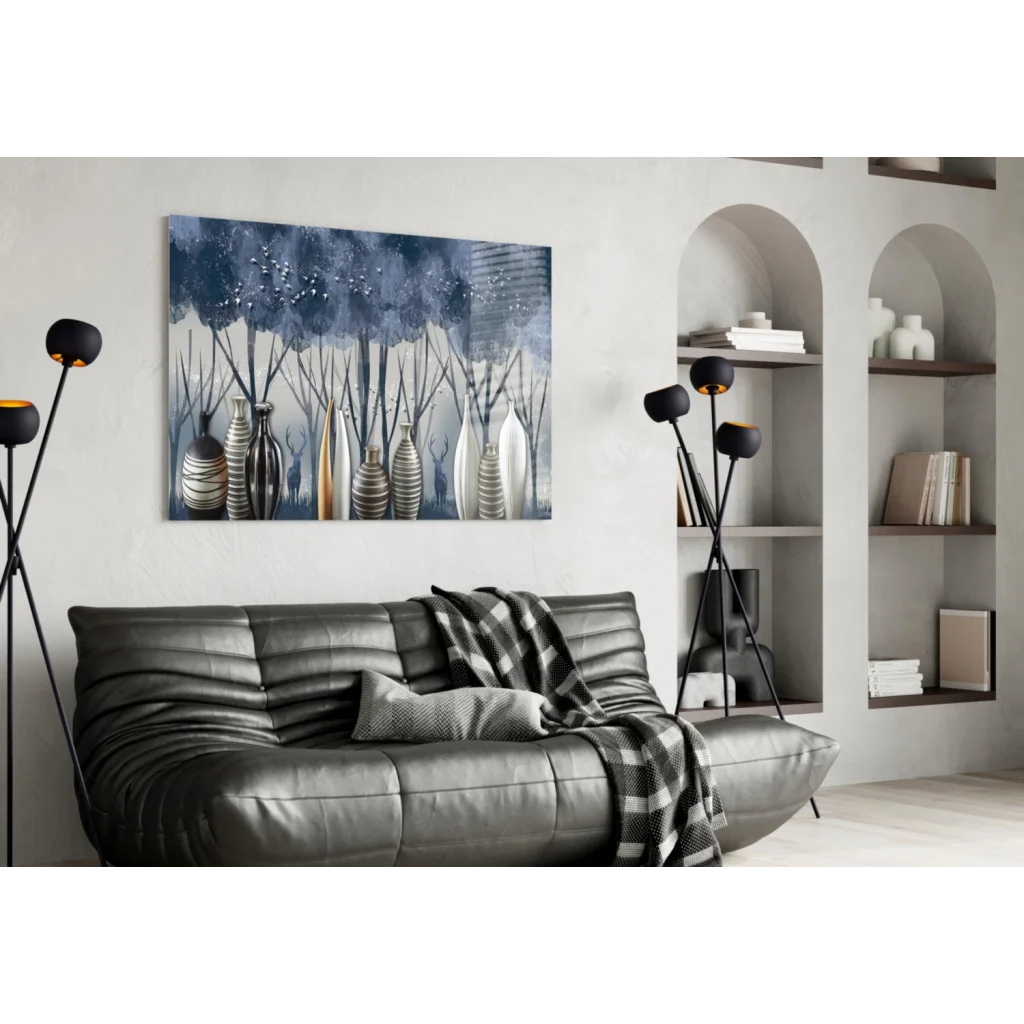 Misty Forest Vases Glass Wall Art Canvas | Contemporary Home Wall Art | vintageantiquesgifts.com
