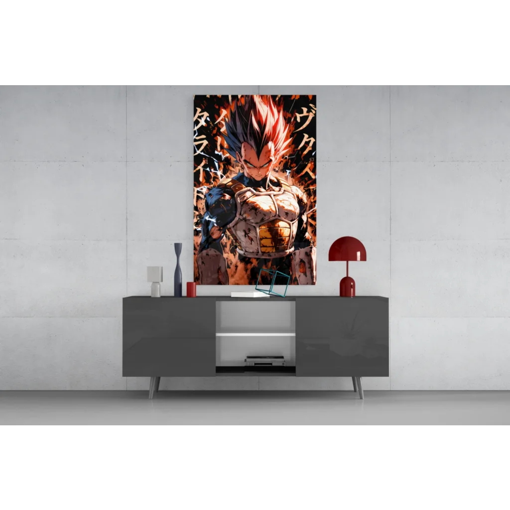 Vibrant Vegeta Super Saiyan glass wall art anime poster