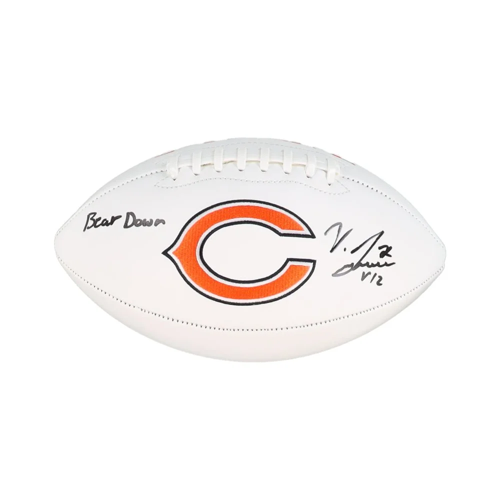 White football with Bears logo signed by Velus Jones and JSA authentication
