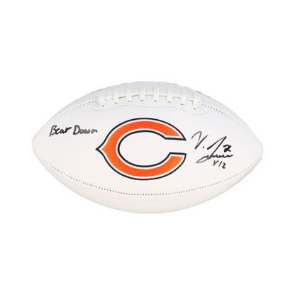 White football with Bears logo signed by Velus Jones and JSA authentication