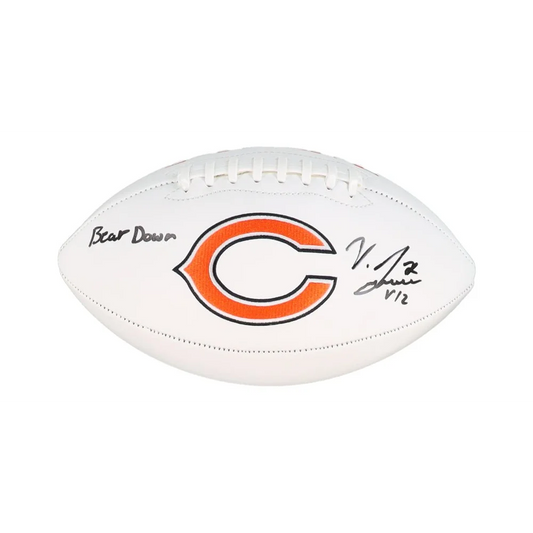 White football with Bears logo signed by Velus Jones and JSA authentication