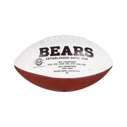 Velus Jones signed Bears logo football with JSA authentication, white and brown NFL ball