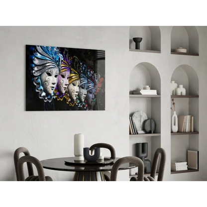 Vibrant Venetian mask wall art canvas with gold and silver details