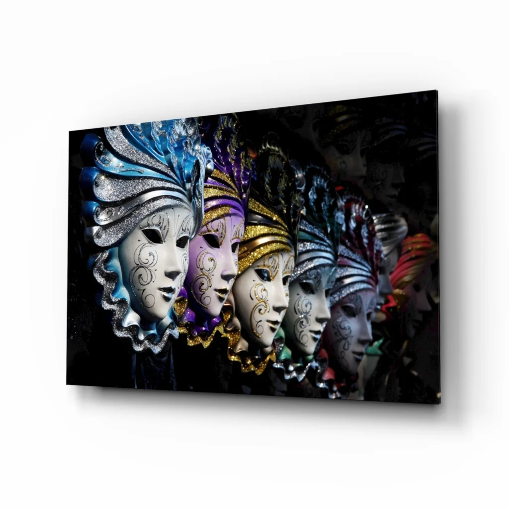Venetian Masks Canvas Wall Art with Gold and Silver Details | Insigneart USA | vintageantiquesgifts.com