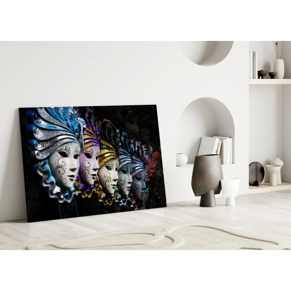 Venetian Masks Canvas Wall Art with Gold and Silver Details | Modern Wall Art Decor | vintageantiquesgifts.com