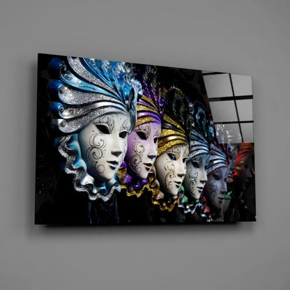 Venetian Masks Canvas Wall Art with Gold and Silver Details | Glass Wall Art Print | vintageantiquesgifts.com