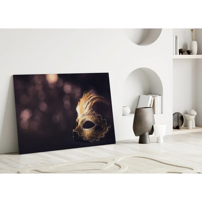 Venetian Mask Canvas Wall Art with Gold Beading and Feathers | Modern Wall Art Decor | vintageantiquesgifts.com