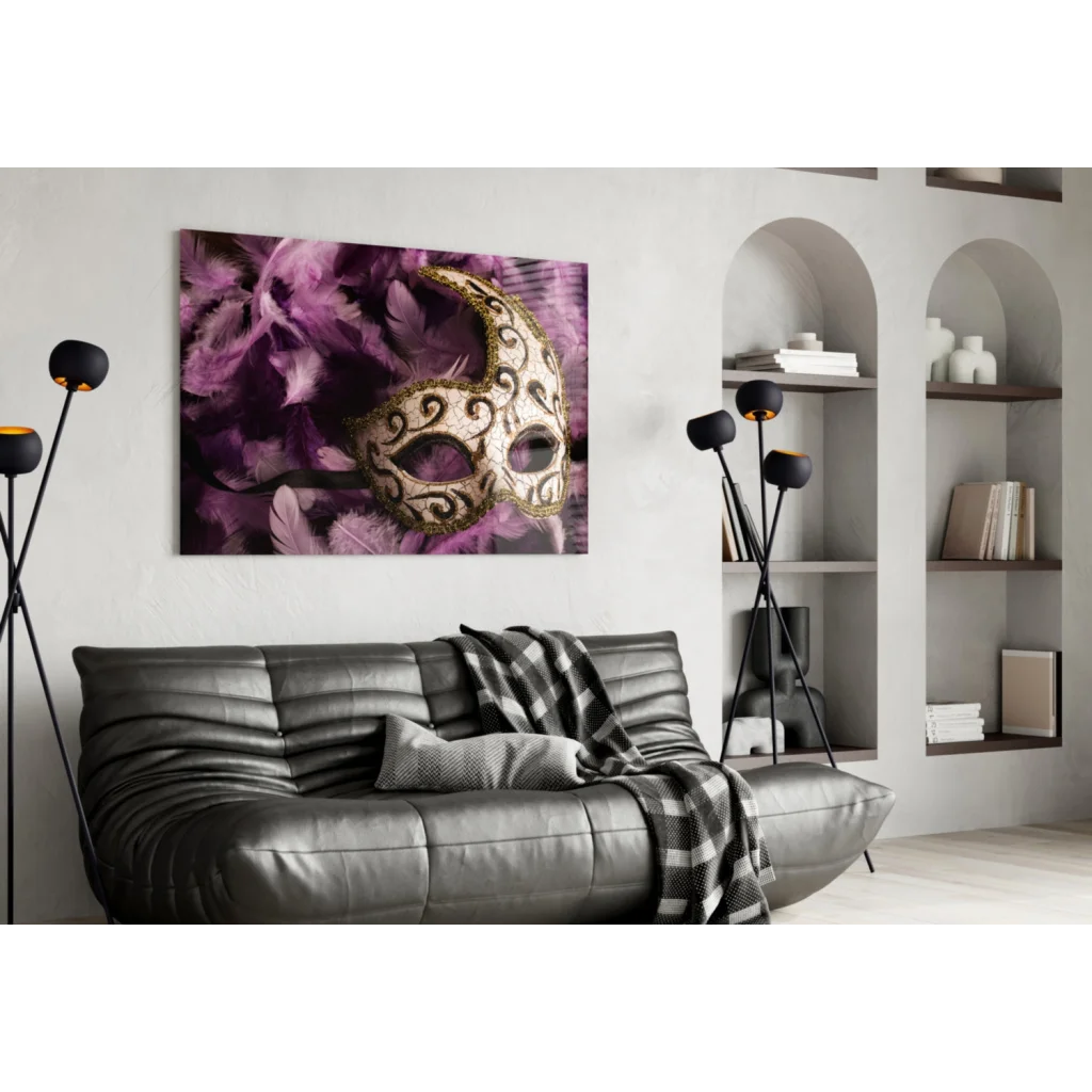 Venetian Mask Purple Feathers Canvas Wall Art Print | Contemporary Home Wall Art | vintageantiquesgifts.com