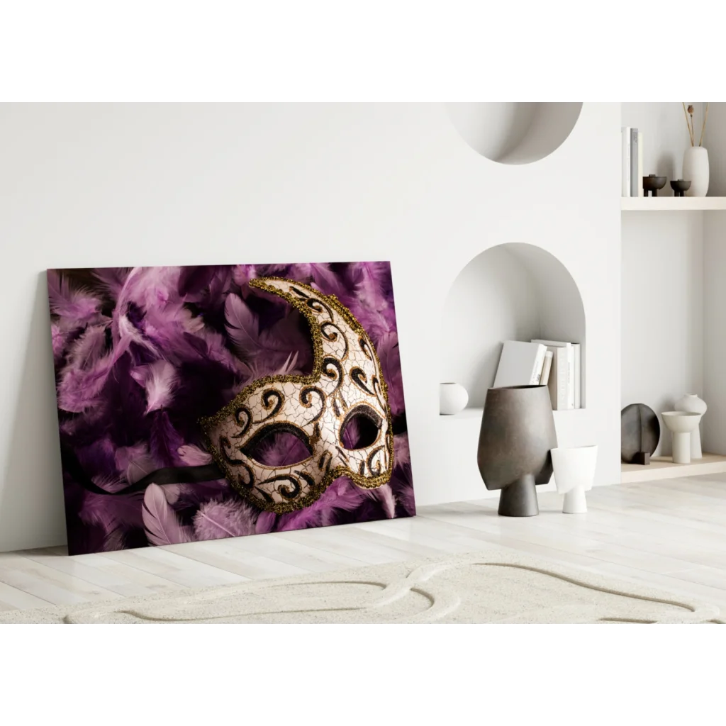 Venetian Mask Purple Feathers Canvas Wall Art Print | Modern Wall Art Decor | vintageantiquesgifts.com