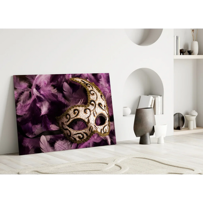 Venetian Mask Purple Feathers Canvas Wall Art Print | Modern Wall Art Decor | vintageantiquesgifts.com