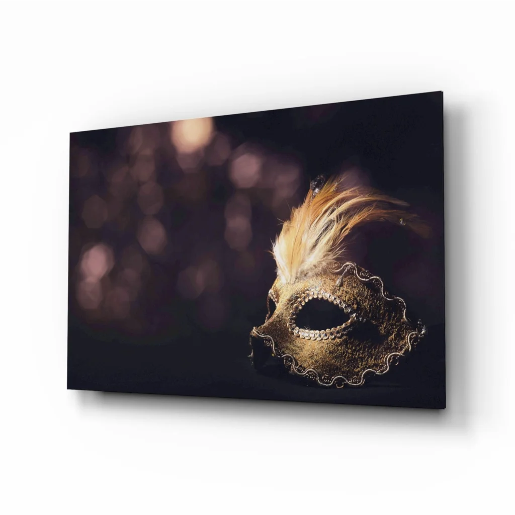 Venetian Mask Canvas Wall Art with Gold Beading and Feathers | Insigneart USA | vintageantiquesgifts.com