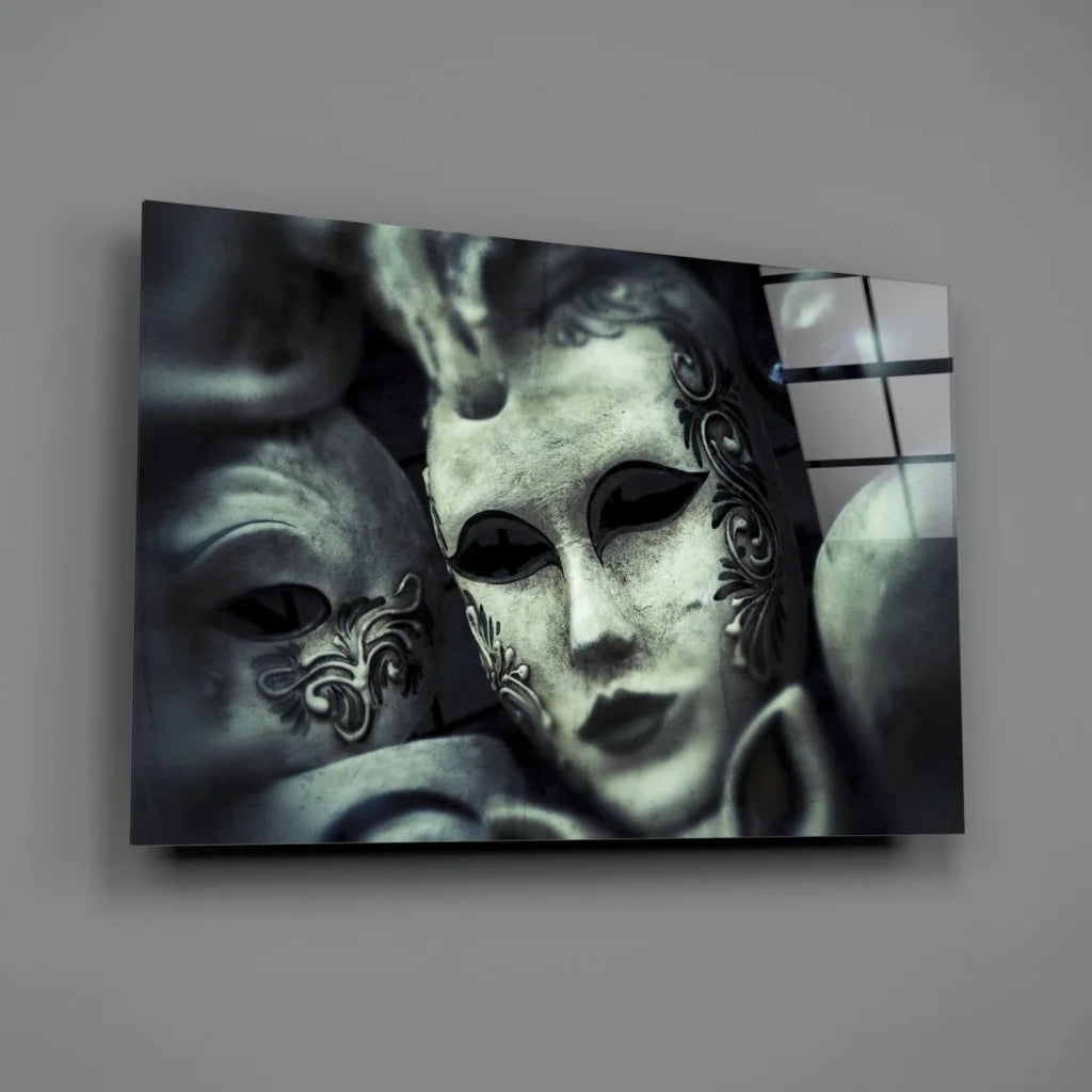 Ornate Venetian masks in black and white wall art print